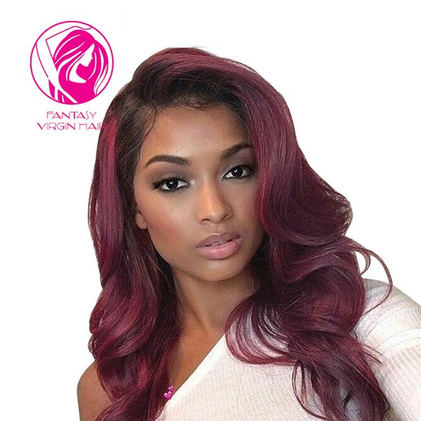 Fantasy Full Lace Wigs Human Hair With Baby Hair Wavy Ombre Burgundy Red With Dark Roots Brazilian Remy Hair Side Part Hair Wigs For Men Natural Hair