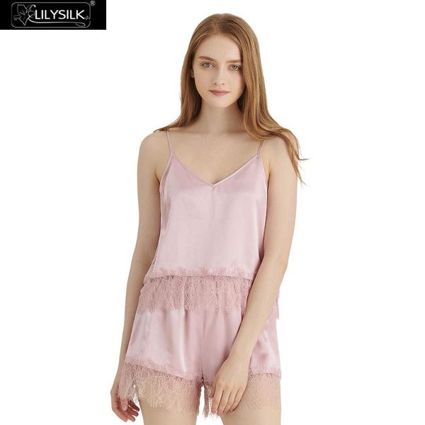 

lilysilk camisole set women silk lace 19 momme trimmed ladies luxury new ing, Blue;gray