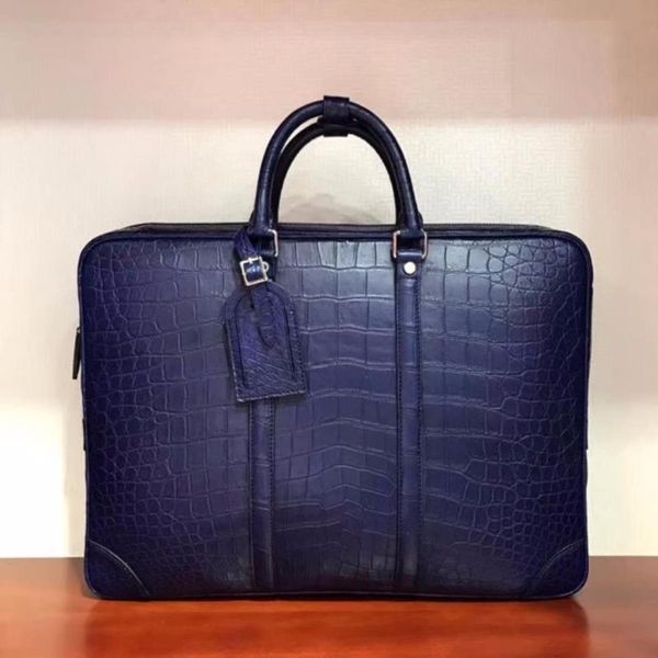 

2018 newly production men's genuine/real 100% crocodile belly skin briefcase official bag, blue crocodile skin business men bag