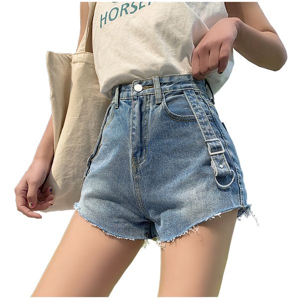 

denim shorts summer beach wear button for women 2019 new jeans shorts streetwear high-waisted edging belt pocket hot, White;black