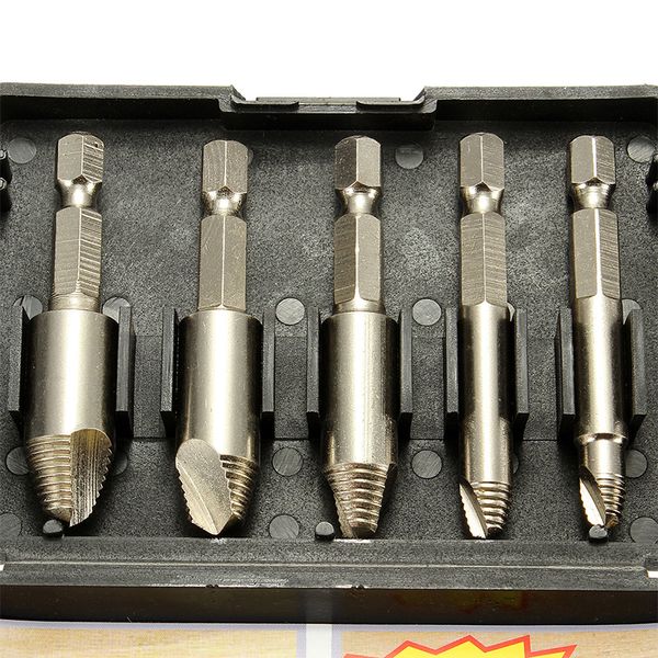 

5pcs/set remover drill tool screw easy take out speed extractor set 1/4 hex shank with cases wood tools sets screw extractor set