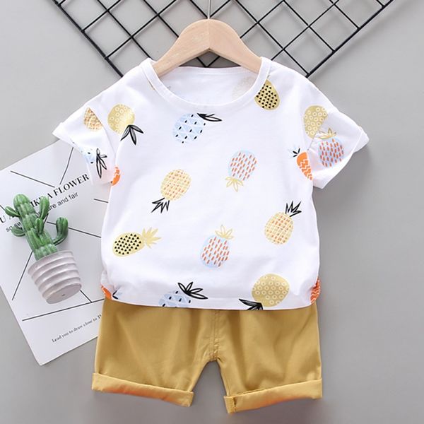 

2020 summer children's suit baby cartoon t-shirt pineapple printed short-sleeved t-shirt shorts boy two-piece suit, White