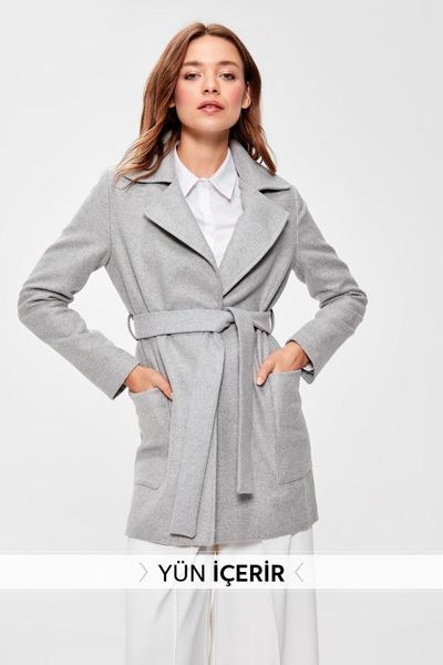

trendyol gray woolen arched stamp coat twoaw20kb0032, Black;brown