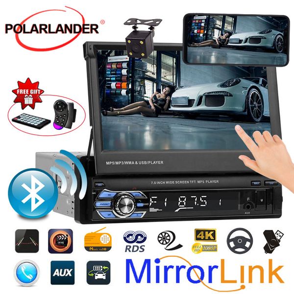 

1 din radio car stereo audio 7 inch mp5 mp4 player aux/usb/tf/fm/touch screen/bluetooth 3 languages menu mirror link car dvd