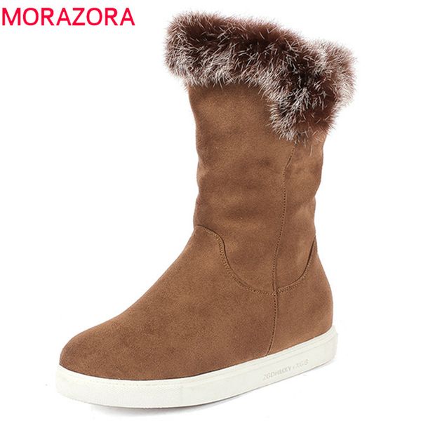 

morazora 2020 wholesale snow boots women thick fur warm winter boots solid color warm ankle women shoes wholesale, Black