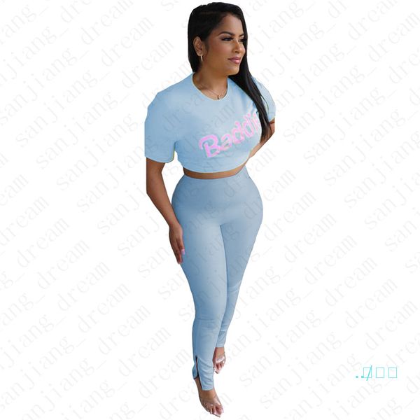 

women tracksuit designer baddie letters short sleeves t shirt zipper pants candy color two piece set outfits trendy sport suit d5706, White
