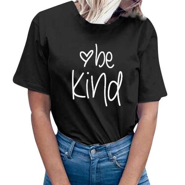 

summer loose t shirt women be kind letter print short sleeve t-shirt fashion casual ladies streetwear tee shirt /pt, White