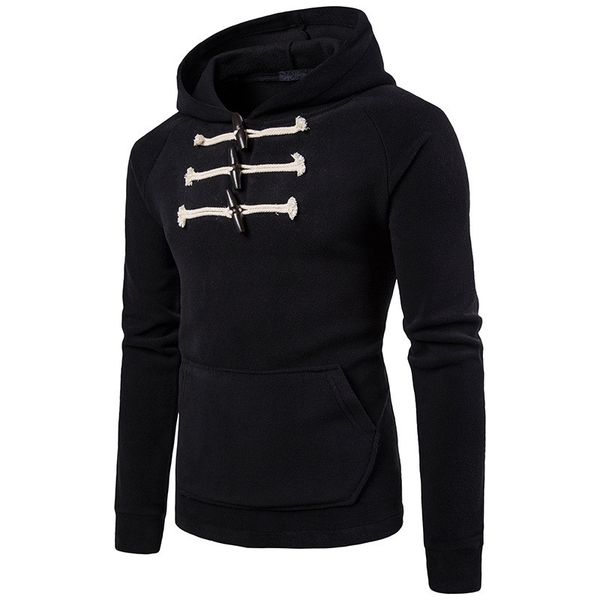 

characteristic buttons mens designer hoodies fashion pullover solid color big pocket mens hoodies casual males clothing, Black
