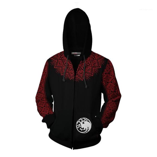 

стиль повседневная свободная пара свитер мода косплей одежда мужская 3d игра престолов печать с капюшоном рубашка европа, Black