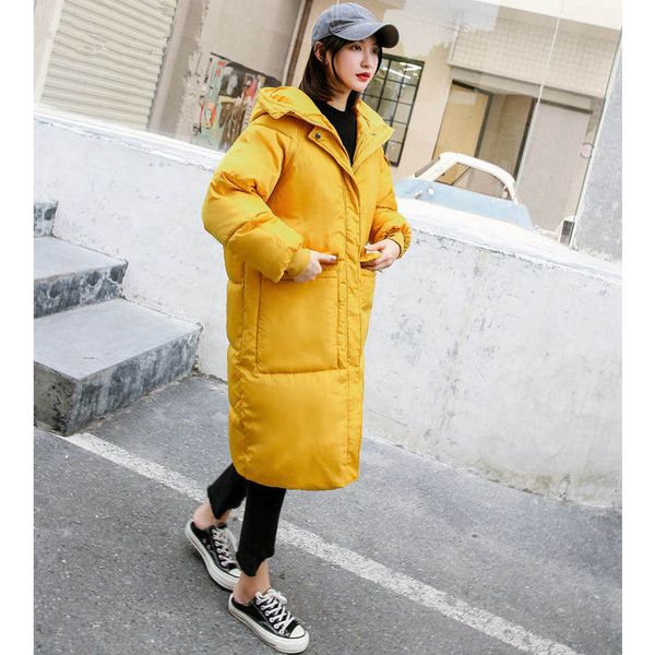 

yellow long parka loose winter jacket women hoodies thicken parkas down cotton winter coat abrigo mujer warm jacket female c5755, Black