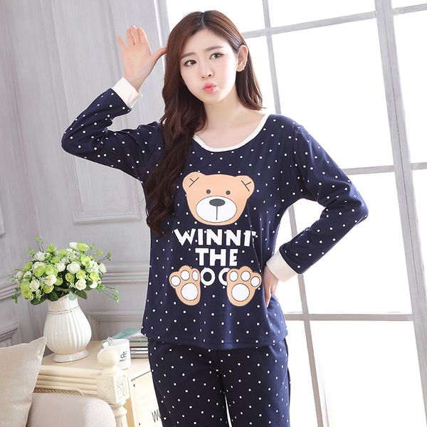 

2019 spring new women pajamas set thin cotton cartoon print sleepwear suit lovely pyjamas casual homewear 90s girls pijama mujer, Black;red