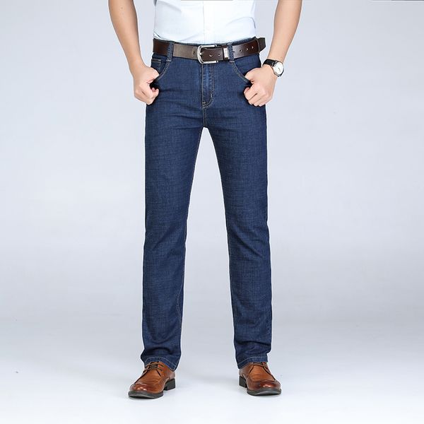 

2019 spring summer high waist jeans cotton classic stretch jeans blue male denim pants spring autumn men overalls