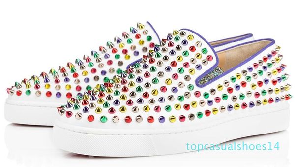 

2018 red bottom sneakers casual mens womens low blue designer full spikes roller boat flats skateboard loafers brand man woman shoe 14t, Black
