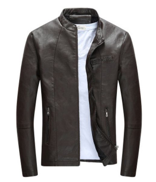 

2018 autumn and winter men's korean-style locomotive leather coat youth men's stand collar fur pu leather jacket plus velvet men, Black