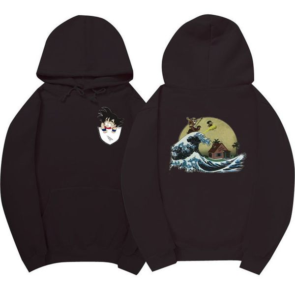 

mens вскользь капюшоном dragon ball моды мультипликационный персонаж шаблон свободный пуловер с длинным рукавом одежда, Black