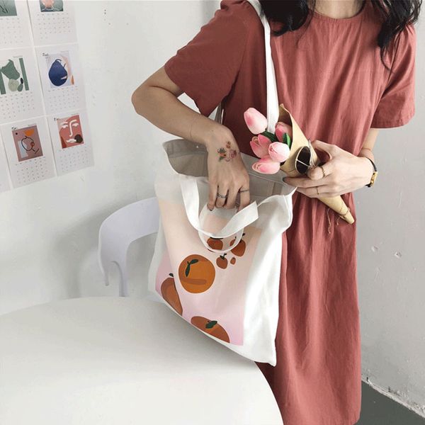 

harajuku new large size ulzzang orange cartoon print canvas ins korea shoulder bag fun fashion female preppy art bags