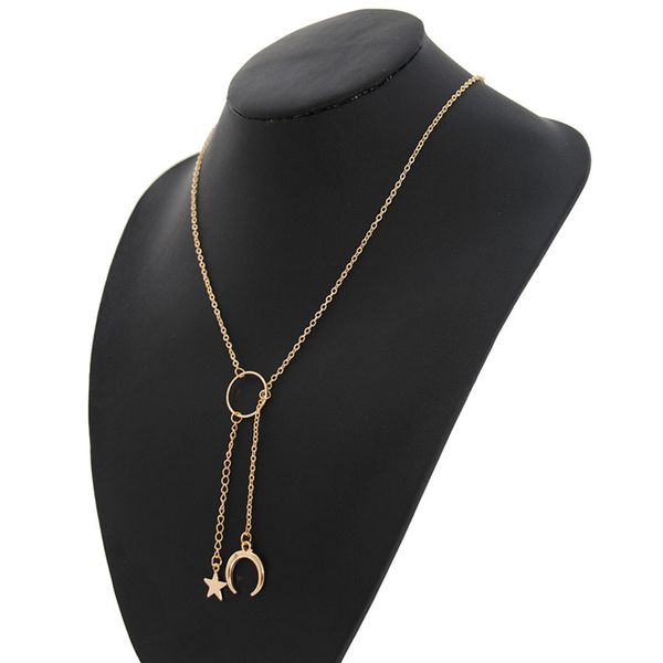 

star moon tassel pendant chain necklace elegant lady women party jewelry, Silver