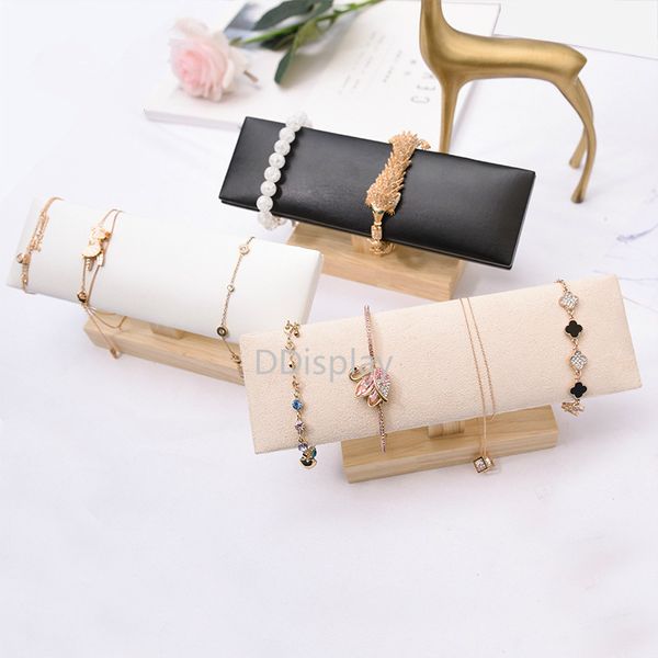 

[ddisplay]classic black/white leather jewelry stand beige velvet bracelet storage rack necklace solid wooden jewelry display window shop