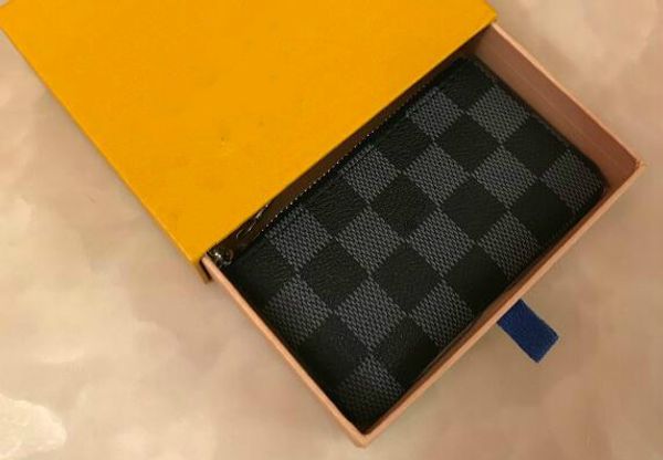 

4 colors damier leather holds famous classical women key holder coin purse small leather key wallets, Black