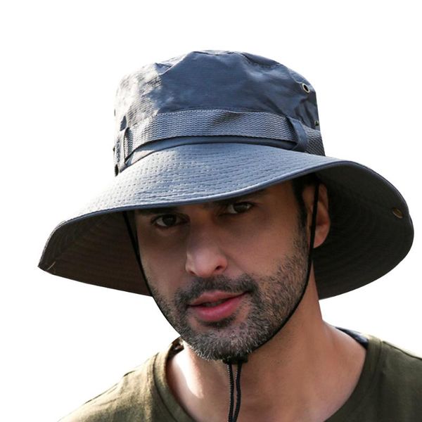 

men outdoor boonie sun hats wide brim upf 50+ sun protection breathable hiking camping bucket hat black gray khaki, Blue;gray