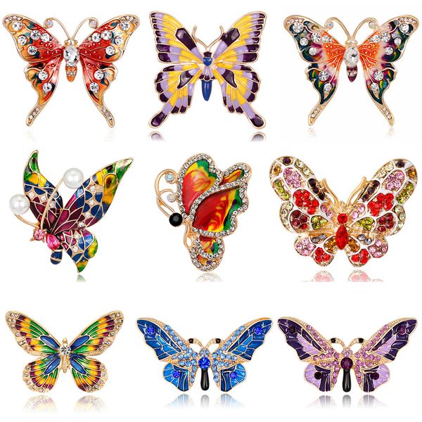 

exquisite cute color rhinestone enamel rhinestone butterfly insect brooch pin for girl women fashion corsage accessories jewelry, Gray