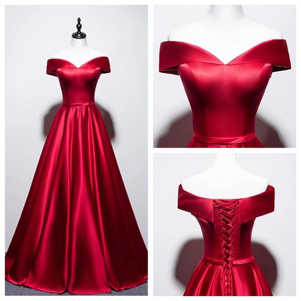

изящные off-плечу cap рукавом атласные красные платья выпускного вечера a-line корсет бутик вечерние платья узелок назад свадебные платья па, Black