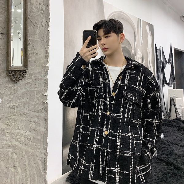 

2019 spring new korean version of the campus wind couple loose long-sleeved casual trend plaid woolen coat small fresh party, Black