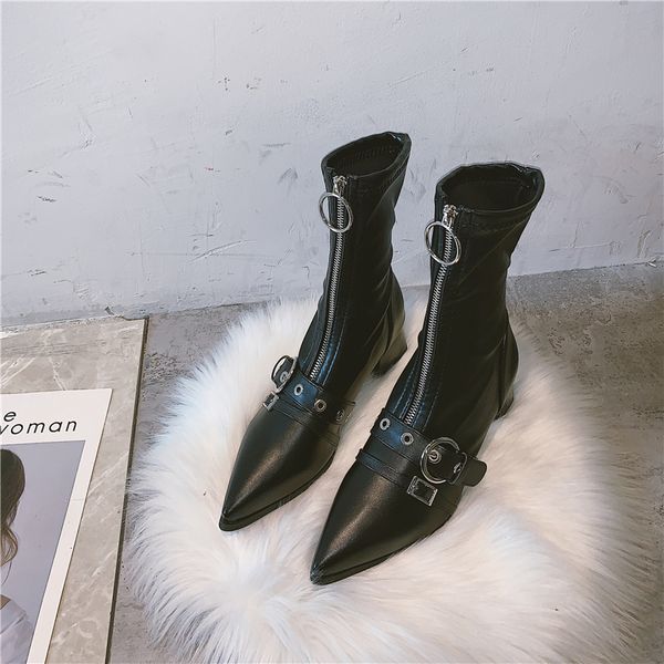 

brand women's shoes boots-women thigh high heels high zipper booties ladies lace up winter footwear fashion 2019, Black