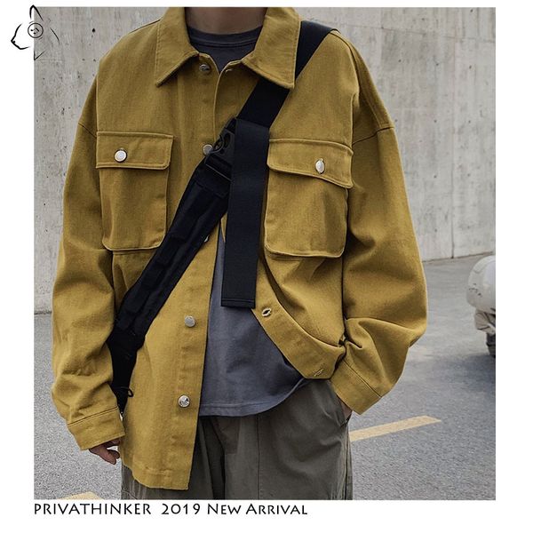 

man cotton 2019 loose solid jacket mens safari style korean jackets male autumn winter hip hop coat jacket oversize, Black;brown