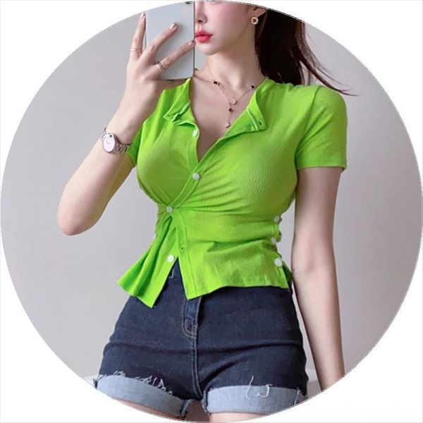

oufan 7034#2020 summer clothes leisure temperament slim short knitted button cardigan base shirt oufan 7034#2020 summer clothes leisure temp, White