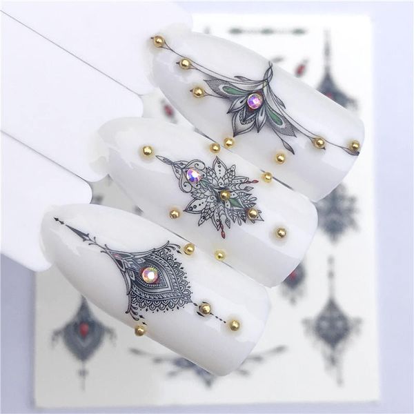 

ywk 2019 new designs 1 sheet vintage noble grey necklace designs for nail art watermark tattoo decorations nail sticker, Black