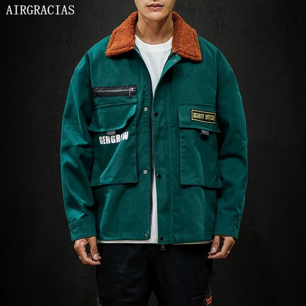 

airgracias 2019 autumn jacket men 100% cotton overcoat casual green jackets men loose streetwear coats mens brand clothing, Black;brown