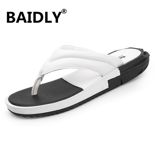 

new brand men slippers summer beach shoes men flip flops casual sandals leather breathable sandalias big size, Black