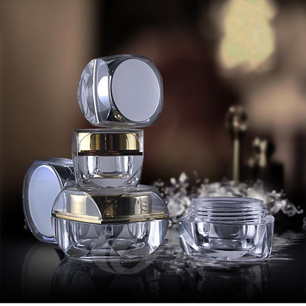 

5g 10g acrylic octagonal silver gold empty plastic cosmetic cream small sample jars powder packaging containers f2346