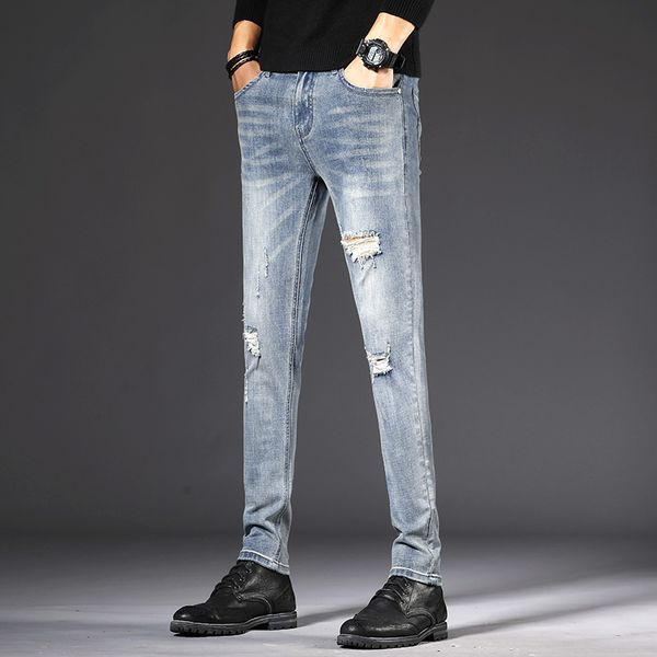 

2020 youth jeans street dress dress fashion casual slim fit men's clothes designer classic trousers skinny pants hombre, Blue