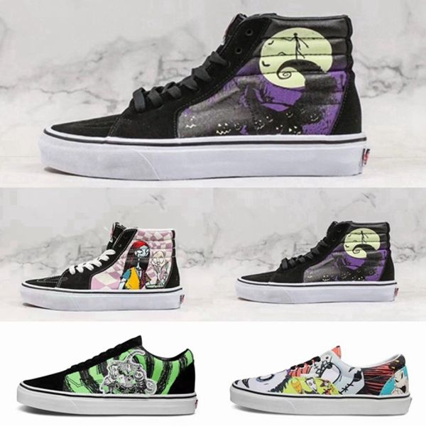 

2019 tnbc the nightmare before christmas sk8-hi skateboard shoes men women casual shoes halloween era black purple pink sneakers size 36-45