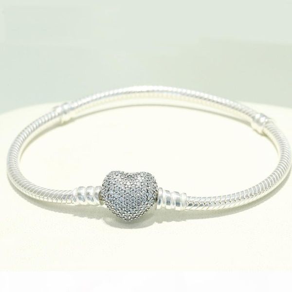

heart clasp wedding bracelet 925 sterling silver snake chain original box for pandora charm bracelets women bracelets luxury jewelry christ, Golden;silver