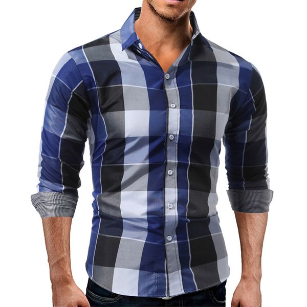 

plus size 3xl men shirt long sleeve red streetwear mens shirts casual slim fit plaid printed mens clothing 2019 camisa hombre, White;black
