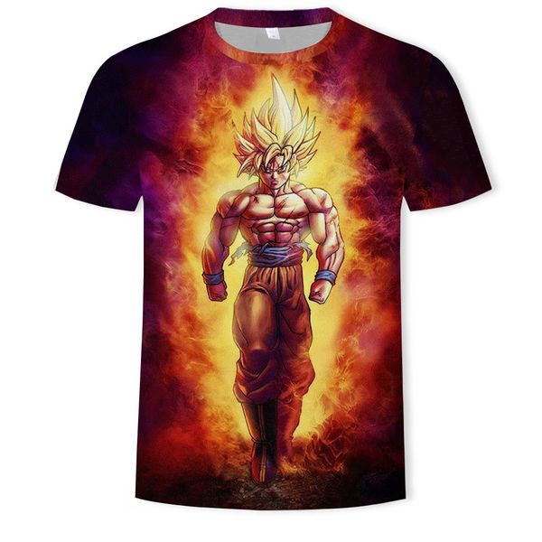 

mens designer short sleeve printing 3d yellow muscle kong qi dragon ball round collar, White;black