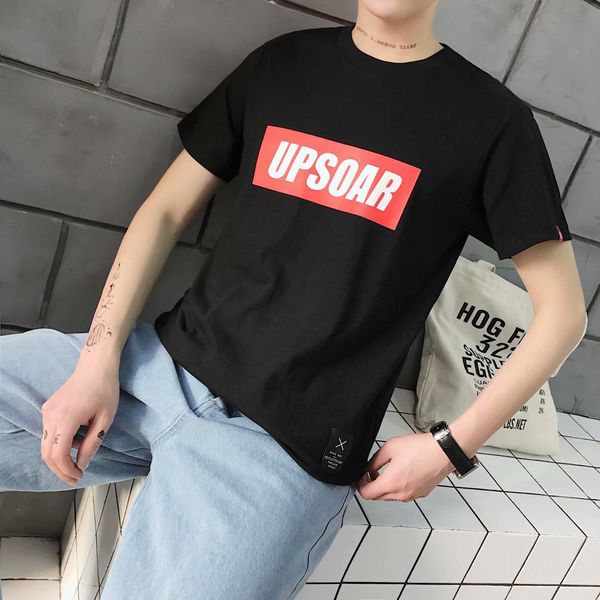 

2020 new korean men's short-sleeved t-shirt summer trend loose short-sleeved t-shirt, White;black