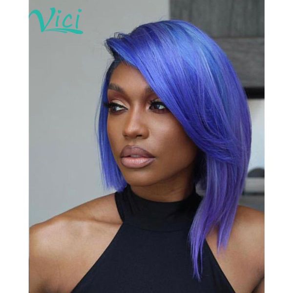 

blue wig 13x6 short lace front human hair wigs brazilian remy human hair straight bob wig pre-plucked hairline pixie cut, Black;brown
