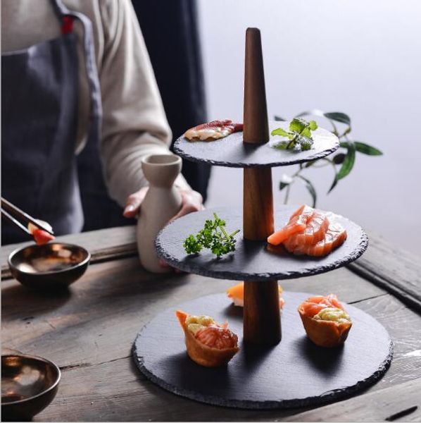 Rock-Hersteller von dreischichtigen Tellern direkt aus Hefeg, Sushi-Dessert-Tablett, Abendessen, mehrschichtiger Kuchen-Hotelteller