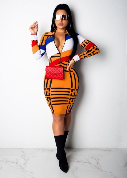 

панелями печати женские платья лето с длинным рукавом sexy bodycon платья мода горячий клуб дамы платье лацкан шеи молния, Black;gray