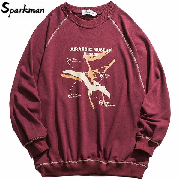 

hip hop sweatshirt pullover pterosaur print men harajuku streetwear retro vintage pullover hoodie autumn 2019 cotton sweat shirt, Black