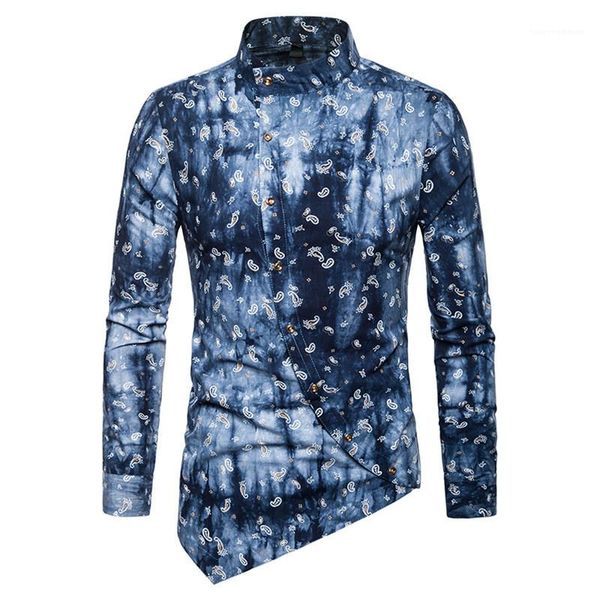 

shirt european size irregular diagonal button print shirt colorful mens clothing fashion print mens shirts casual mens, White;black