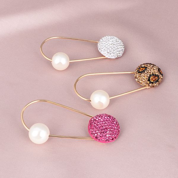 

fixed straps anti slip pin korean simple pearl brooch women's accessories cardigan anti wearing pins enamel pin leopard print, Gray