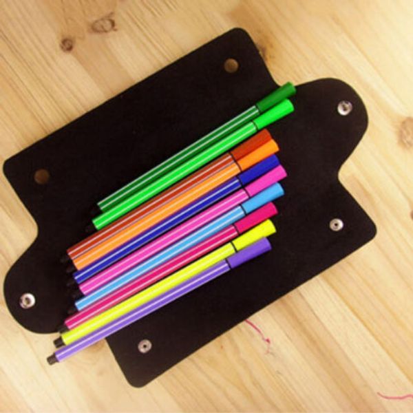 

4 colors pu leather pencil bags pen bag school supplies statiaonery pencil casepouch pockets