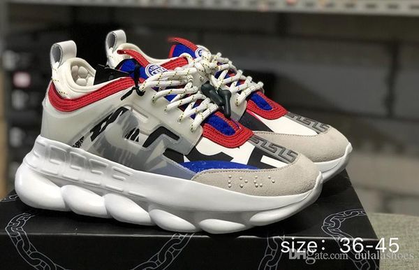 

Wholesale Newest Mens Luxury Brand Designer shoes Chain Reaction Sneakers Womens Trainer Casual Shoes Chain-linked Rubber Sole with box
