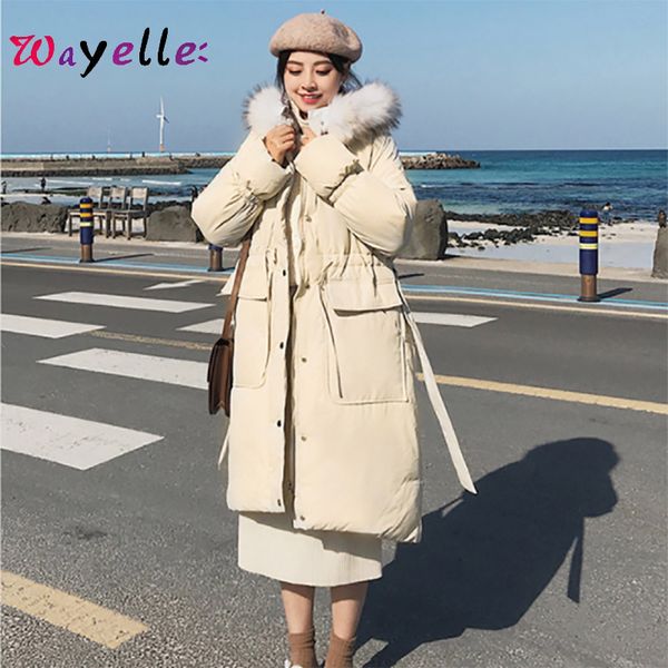 

2019 winter long jacket coat women fur hooded large size women parkas casual long sleeve warm zipper parkas jacket for, Black