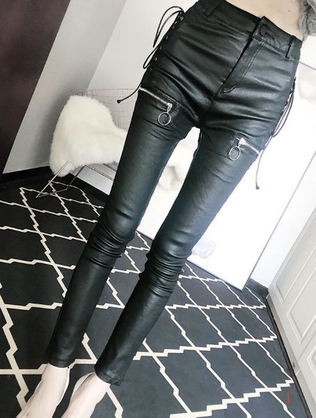 

2020 spring new fashion womens designer pants slimmer legs leather pants zipper tight high waist pencil pants dress ph+zy20040307, Black;white